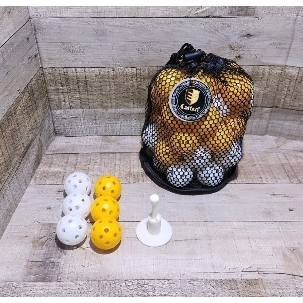 Practice Golf Balls 50 Pack, 42mm Plastic Golf Balls, Yellow White With Tee